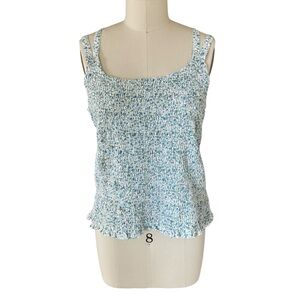 Blue and white elastic Smocked Strappy Tank Top, Sz 24